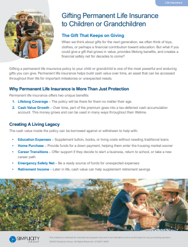 ABMM Financial Gifting Permanant Life Insurance to Children and Grandchildren.