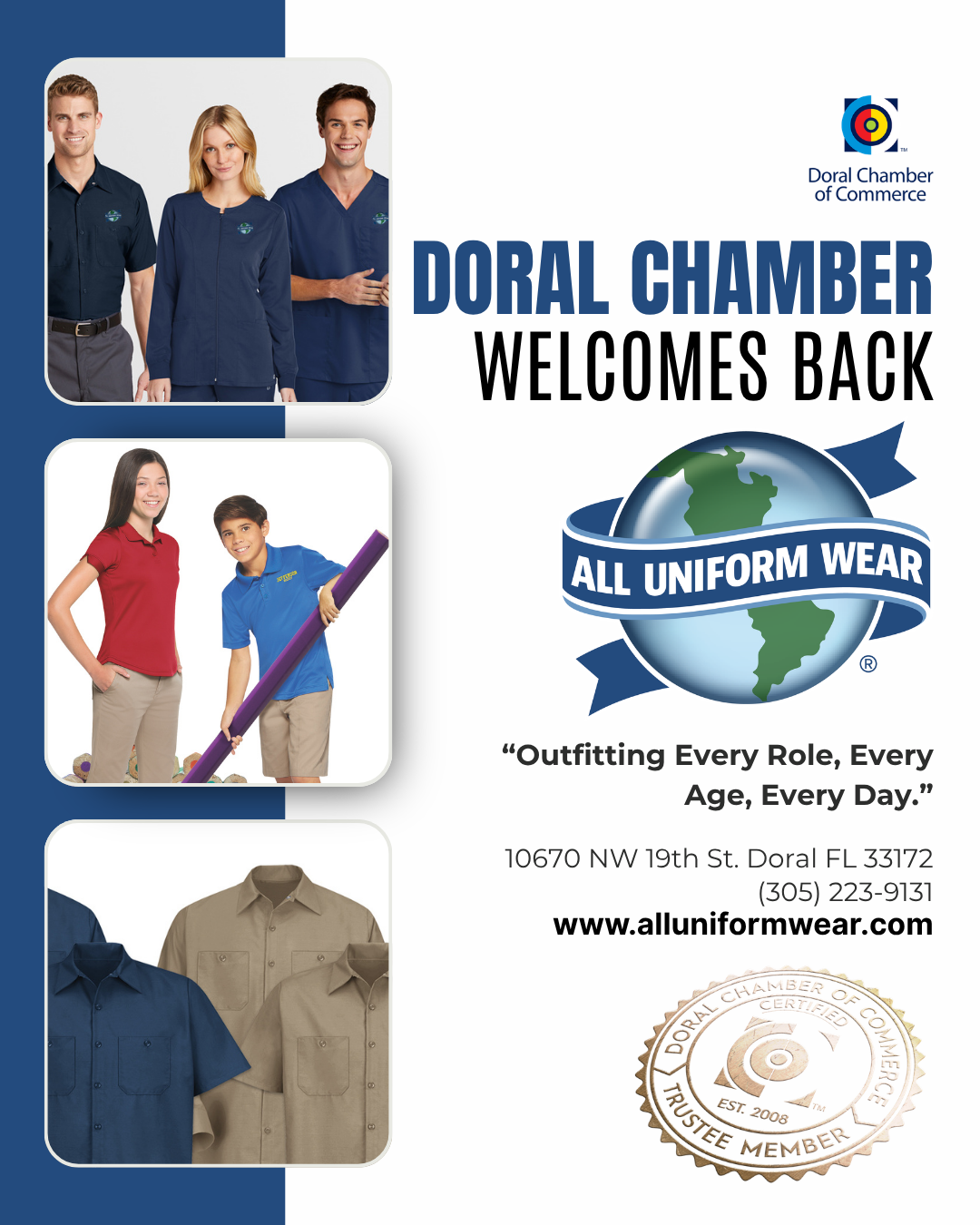 Doral Chamber of Commerce Proudly Welcomes Back All Uniform Wear as a Trustee Member.