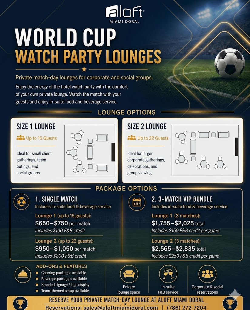 Aloft Miami Doral Hotel World Cup VIP Lounges: Now Officially Open!
