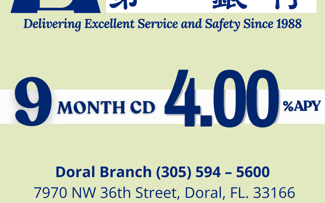 9-Month CD at 4.00% APY | Amerasia Bank Doral