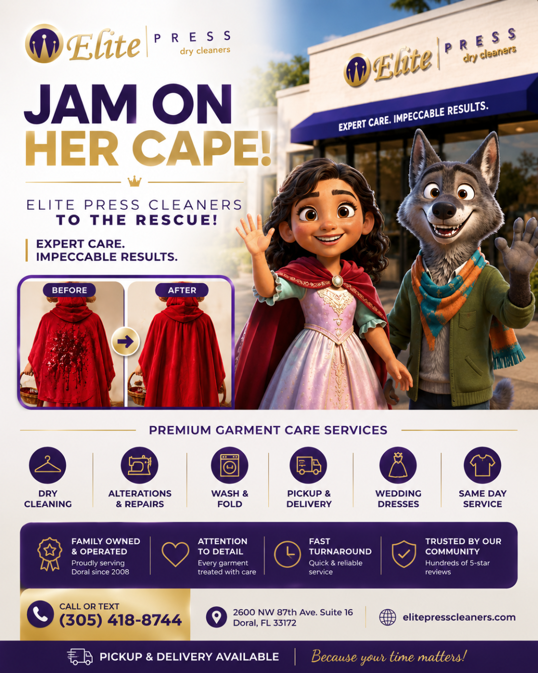 Little Red Riding Hood Trusts Elite Press Cleaners to Save Her Cape!