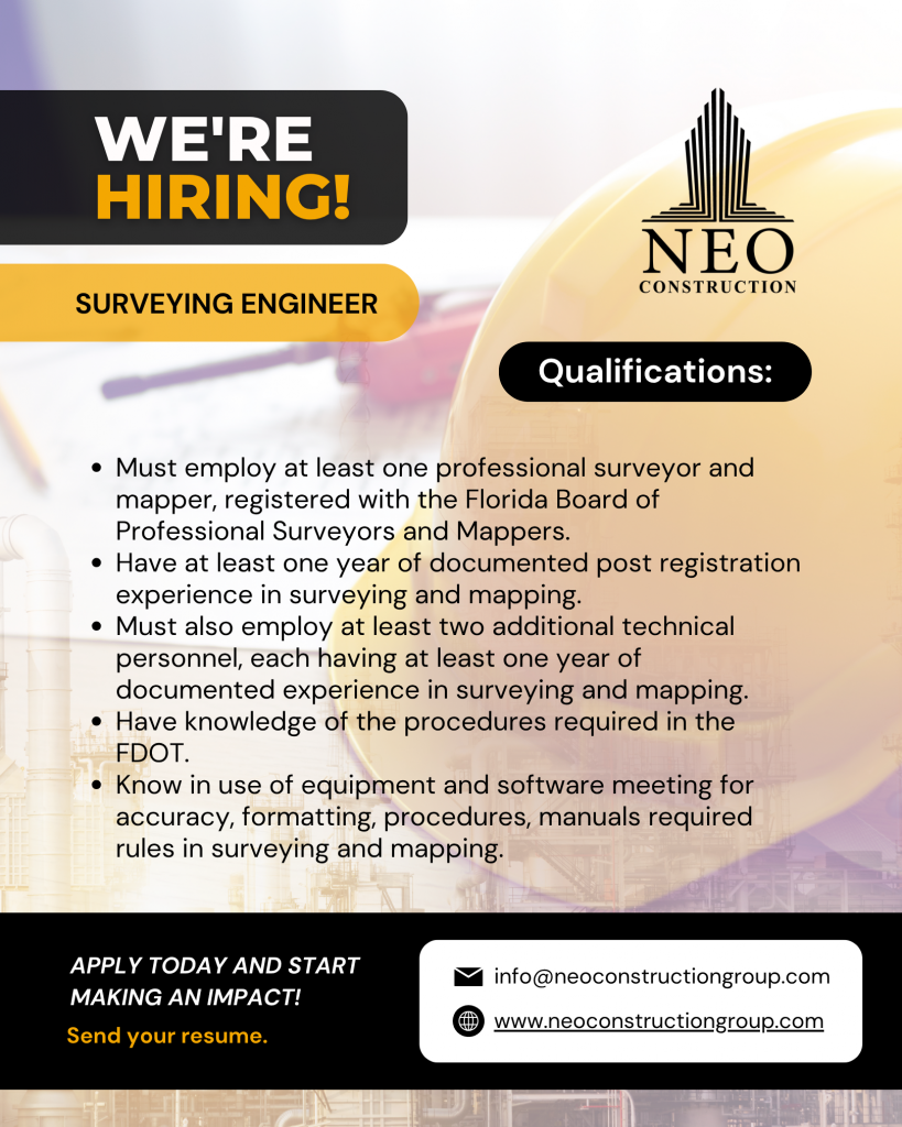 Neo Construction Corp. Is Looking For a Surveying Engineer!