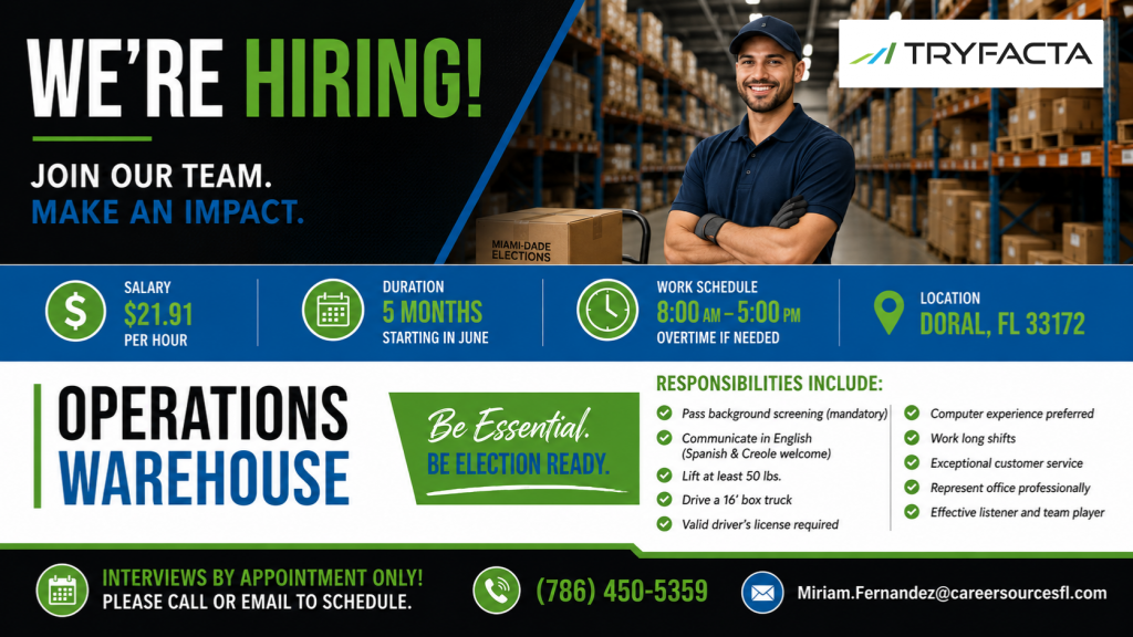 Miami-Dade Elections is Hiring – Warehouse Operations Positions Available!