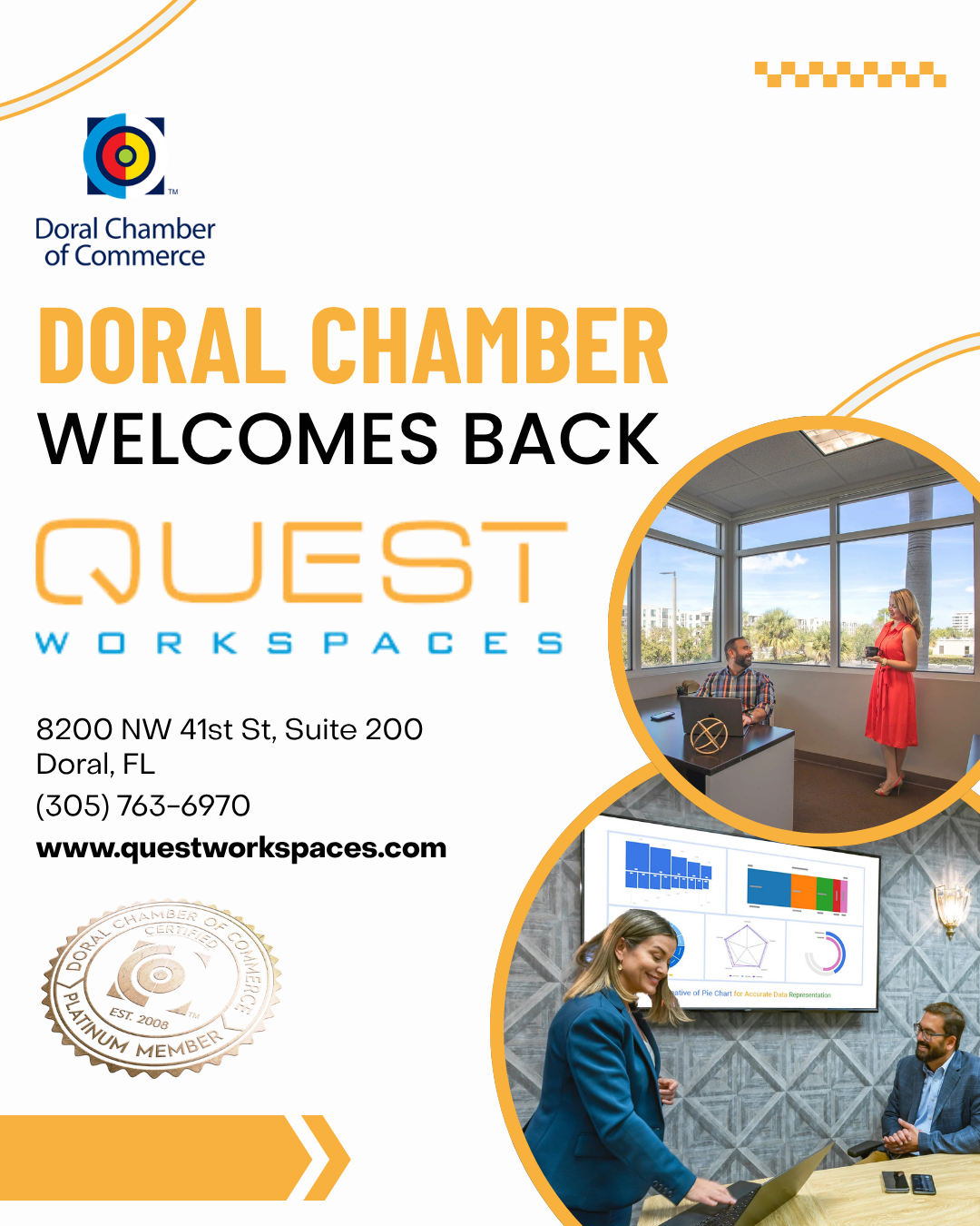 Doral Chamber of Commerce Proudly Welcomes Back Quest Workspaces as a Platinum Member.