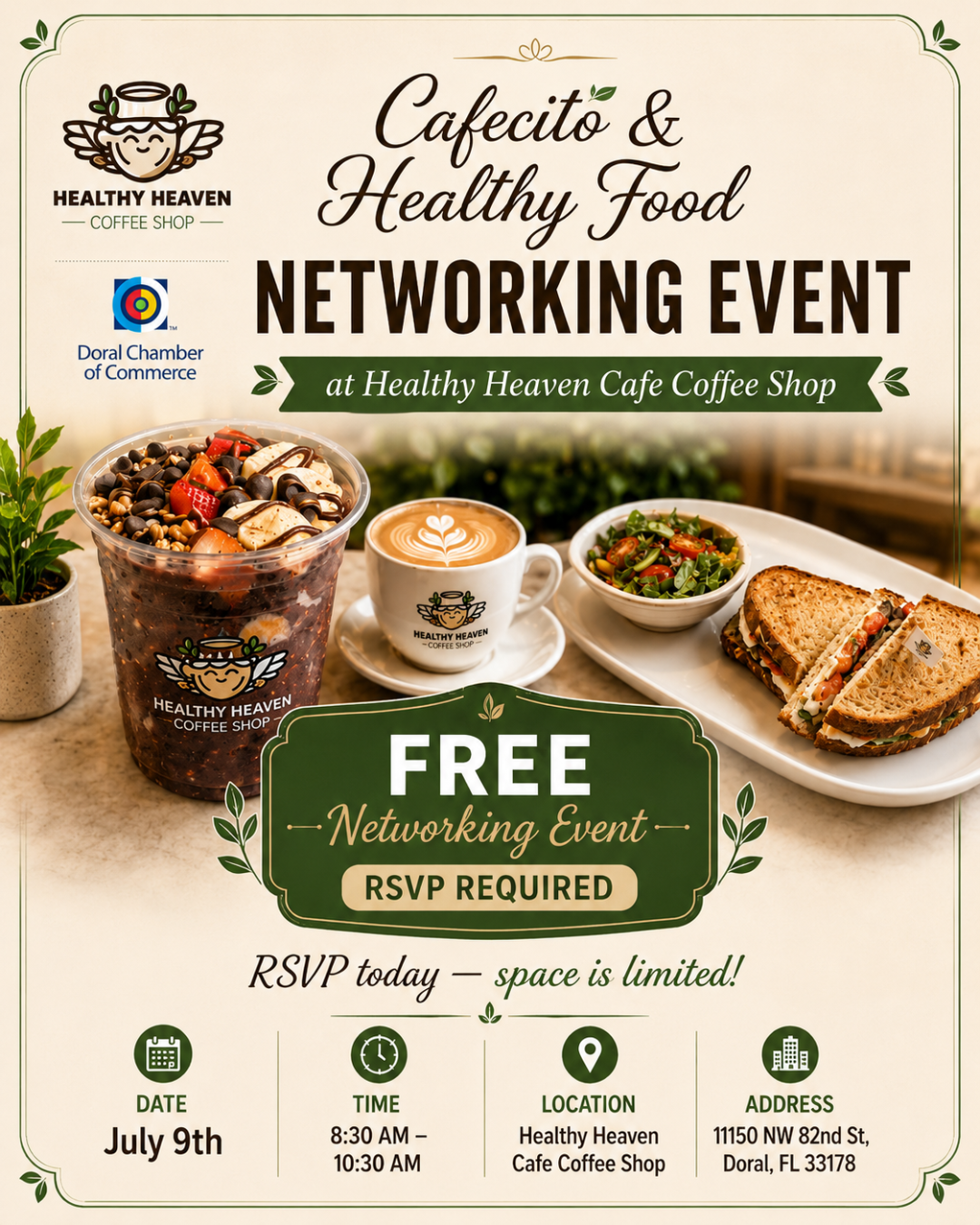 Cafecito & Healthy Food Networking Event at Healthy Heaven Cafe Coffee Shop