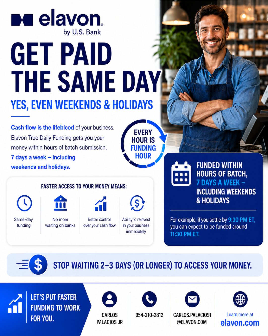 Elavon True Daily Funding: Get Paid the Same Day — Even on Weekends
