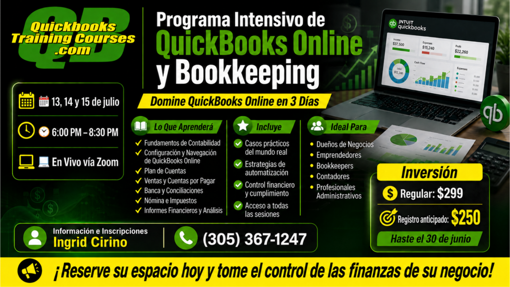 Programa Intensivo de 8 Horas de QuickBooks Online y Bookkeeping.