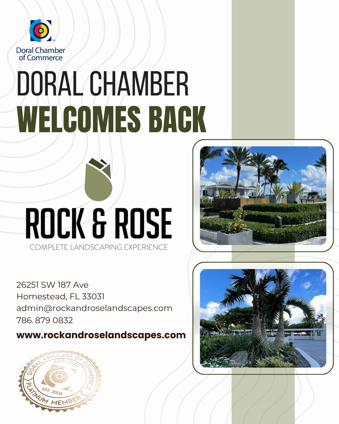 Doral Chamber of Commerce Proudly Welcomes Back Rock and Rose Lawn Care LLC as a Platinum Member.