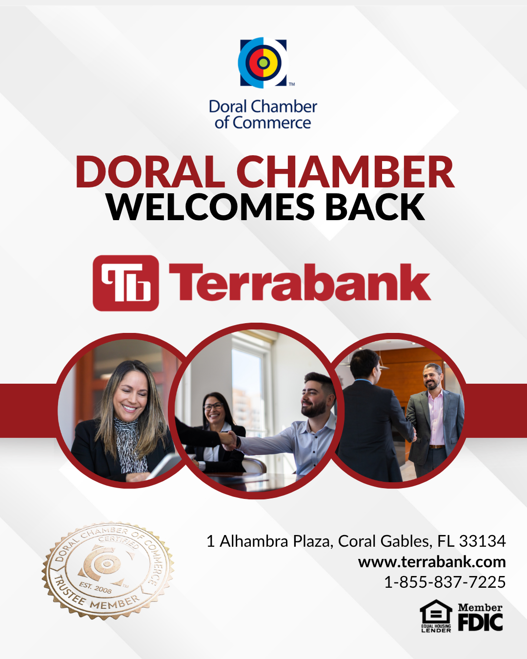 Doral Chamber of Commerce Proudly Welcomes Back Terrabank as a Trustee Member.