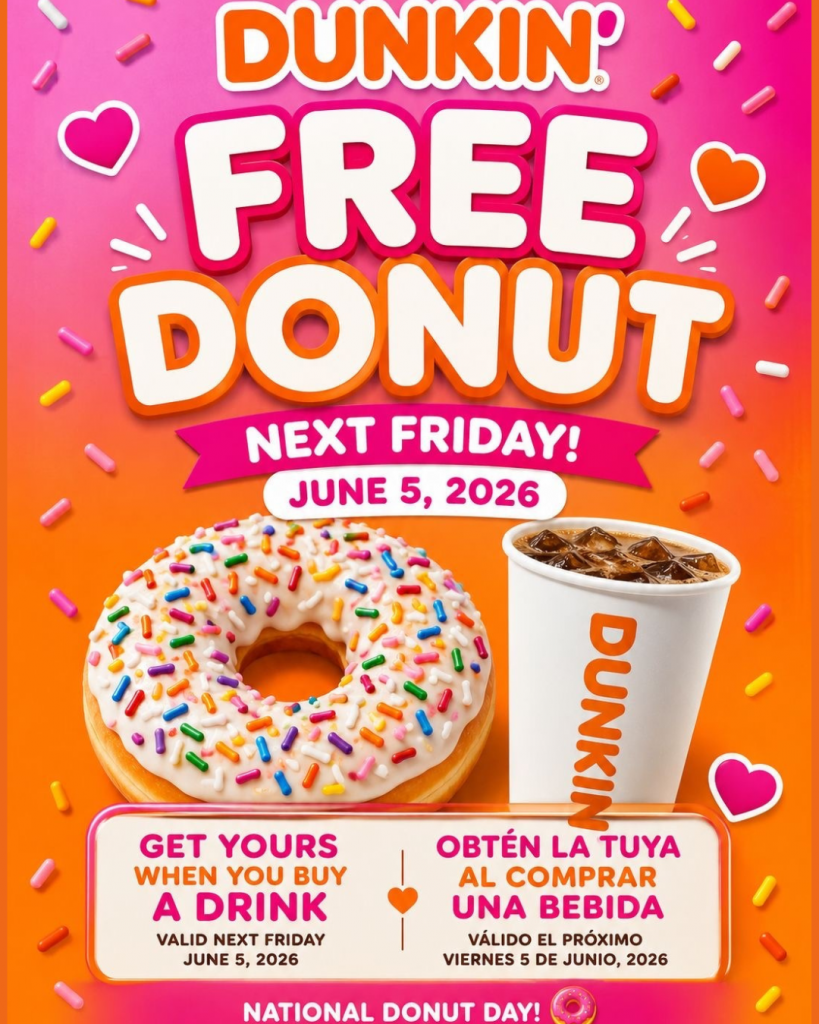 Free Donut* Tomorrow on National Donut Day Friday, June 5, 2026