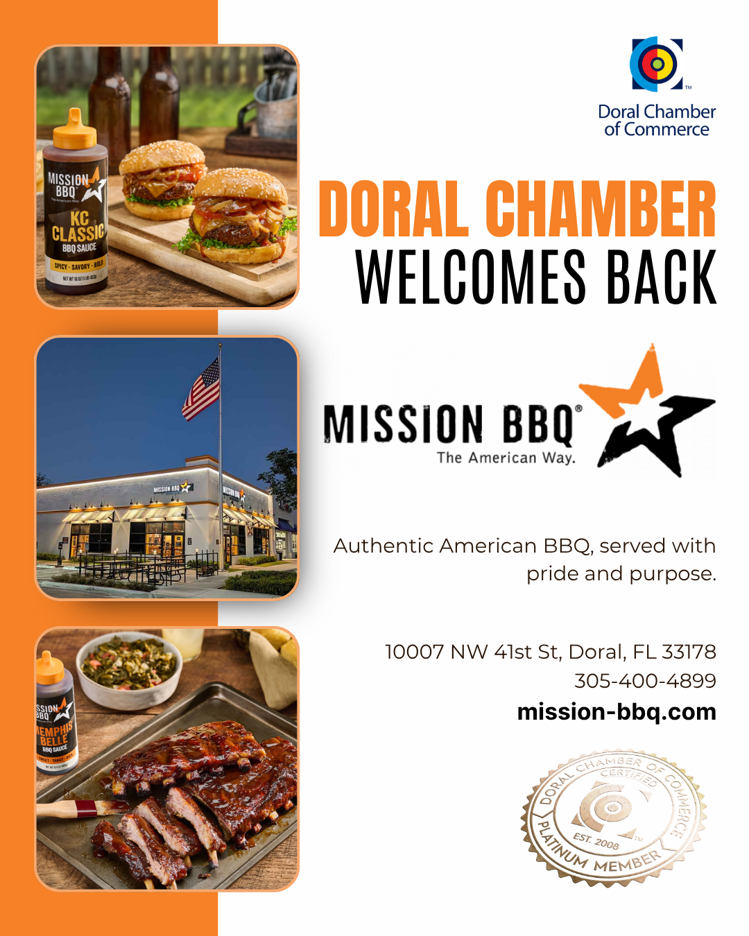 Doral Chamber of Commerce Proudly Welcomes Back MISSION BBQ as a Platinum Member.