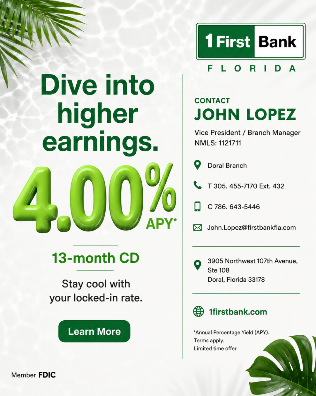 1First Bank – Make More of Your Savings with 4.00% APY