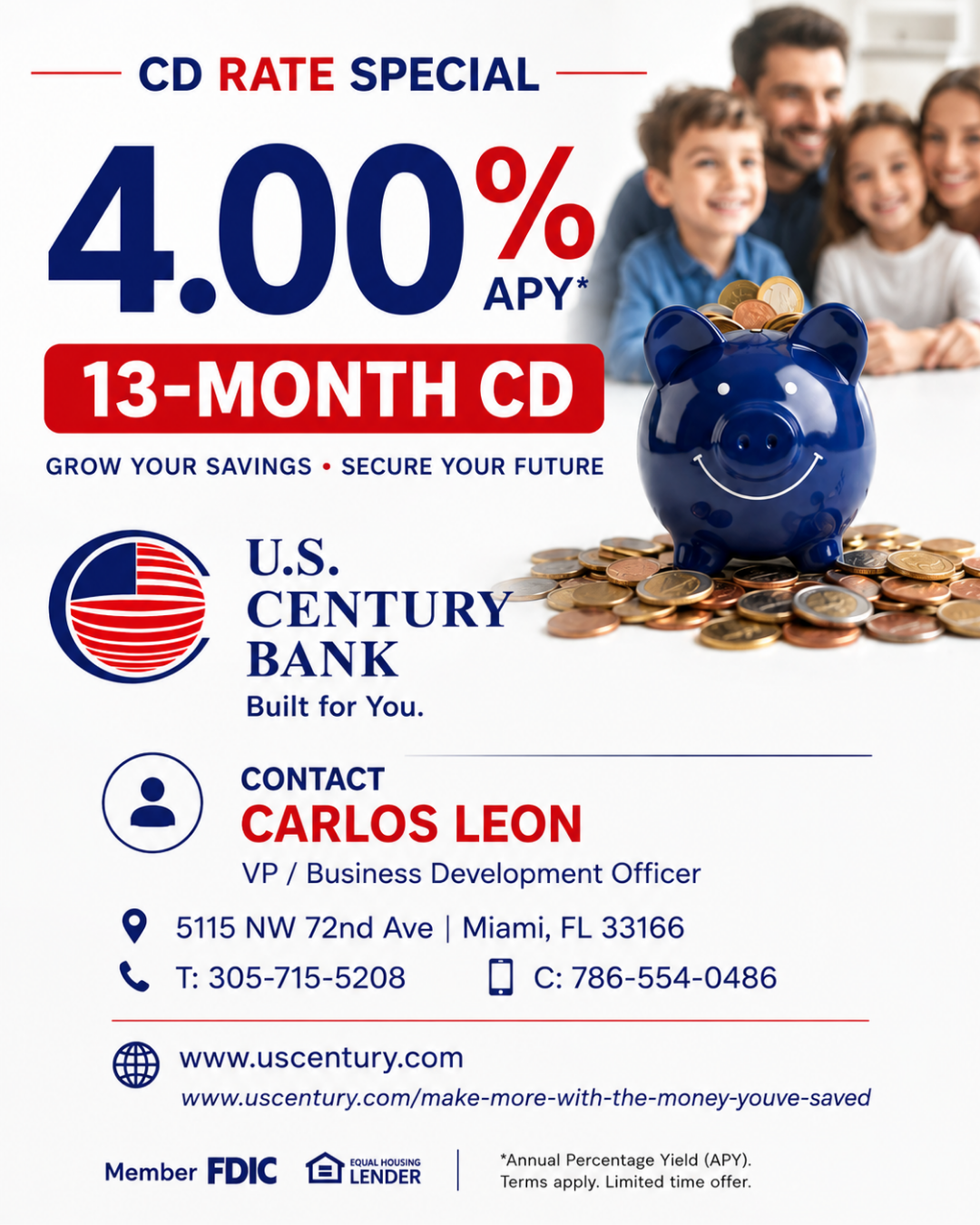 U.S. Century Bank – 4.00% APY 13-Month CD Special