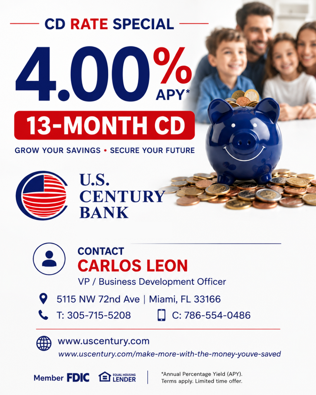U.S. Century Bank – 4.00% APY 13-Month CD Special