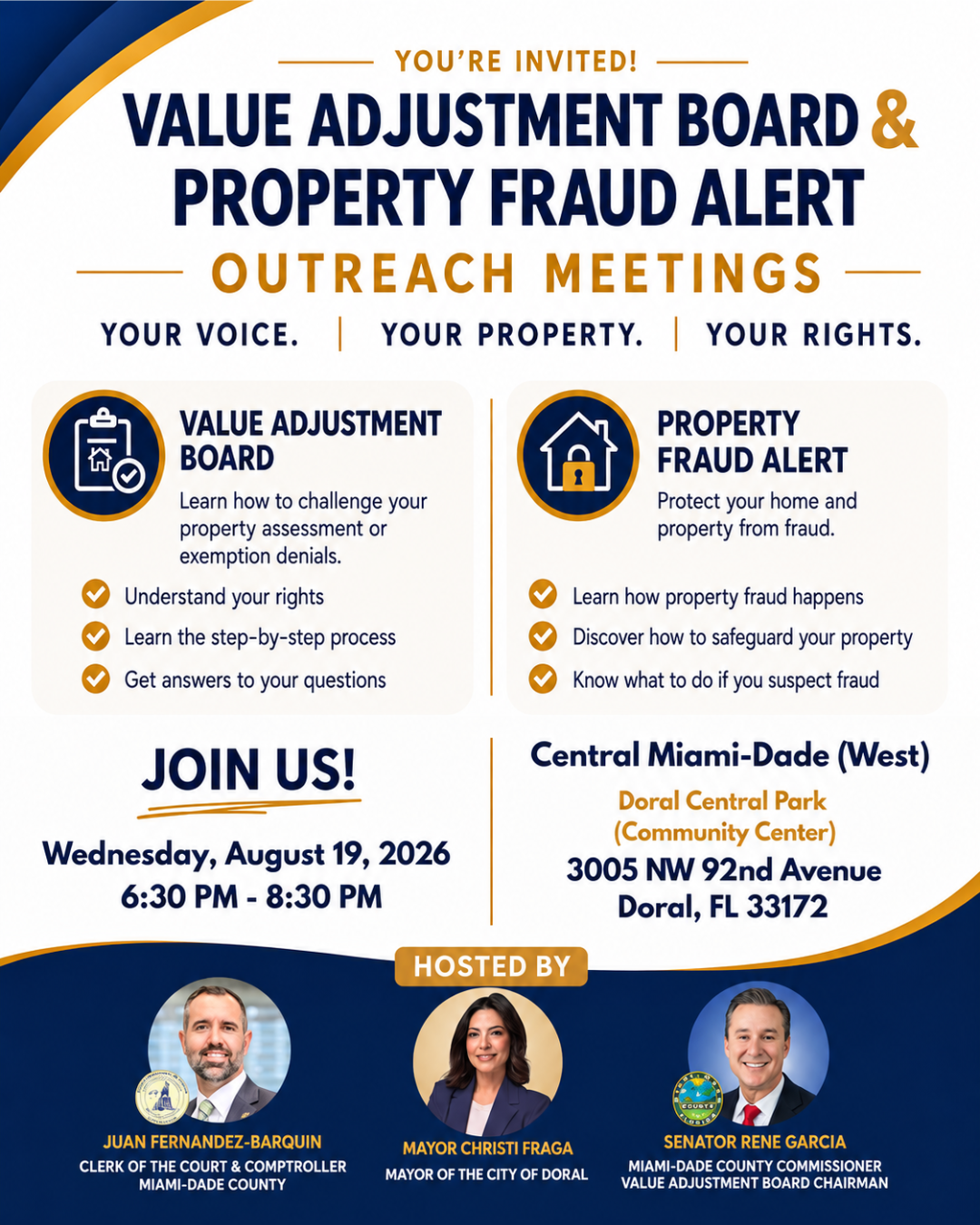 Protect Your Property. Know Your Rights. Join the Value Adjustment Board & Property Fraud Alert Outreach Meeting