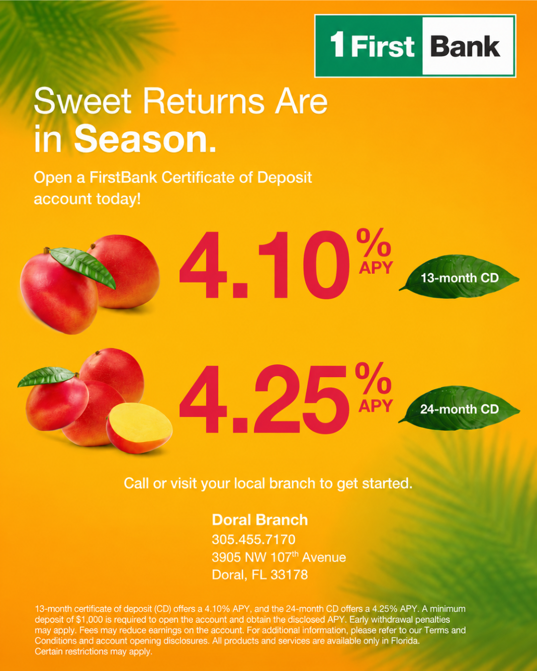 Sweet Returns Are in Season – 1First Bank CD Special