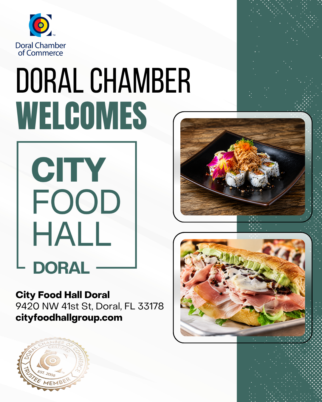 Doral Chamber of Commerce Proudly Welcomes City Food Hall Doral as a Trustee Member.