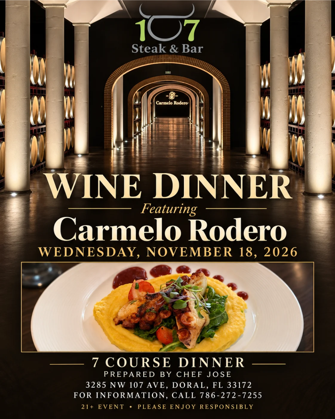107 Steak & Bar Wine Dinner Featuring Carmelo Rodero