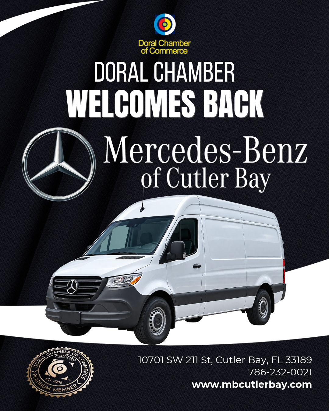 Doral Chamber of Commerce Proudly Welcomes Back Mercedes-Benz of Cutler Bay as a Platinum Member.